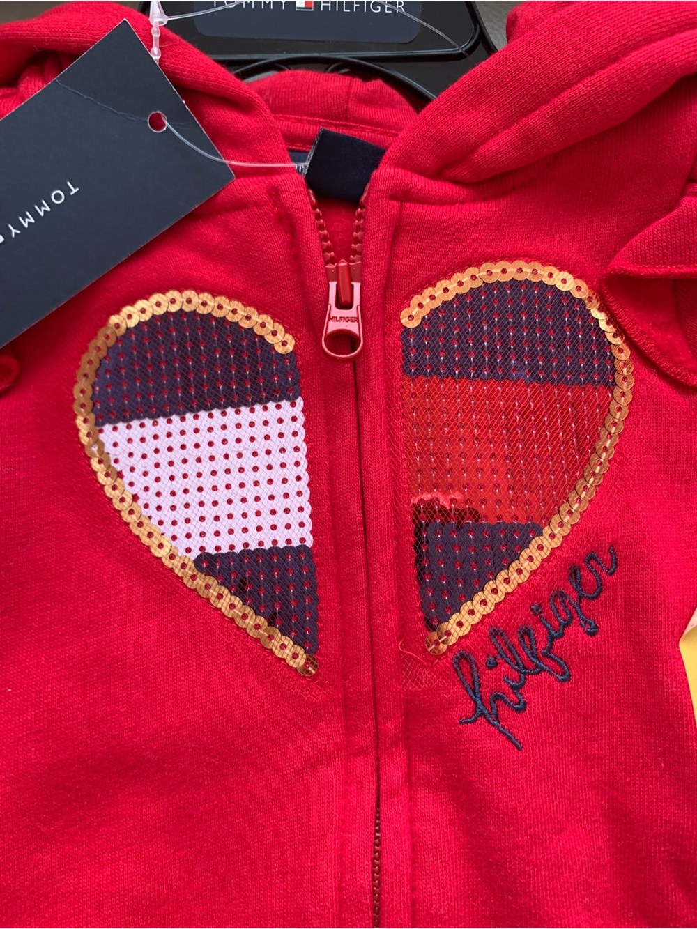 Tommy Hilfiger Red Sequin Heart Baby Hoodie & Pants Set - Picture 4 of 17